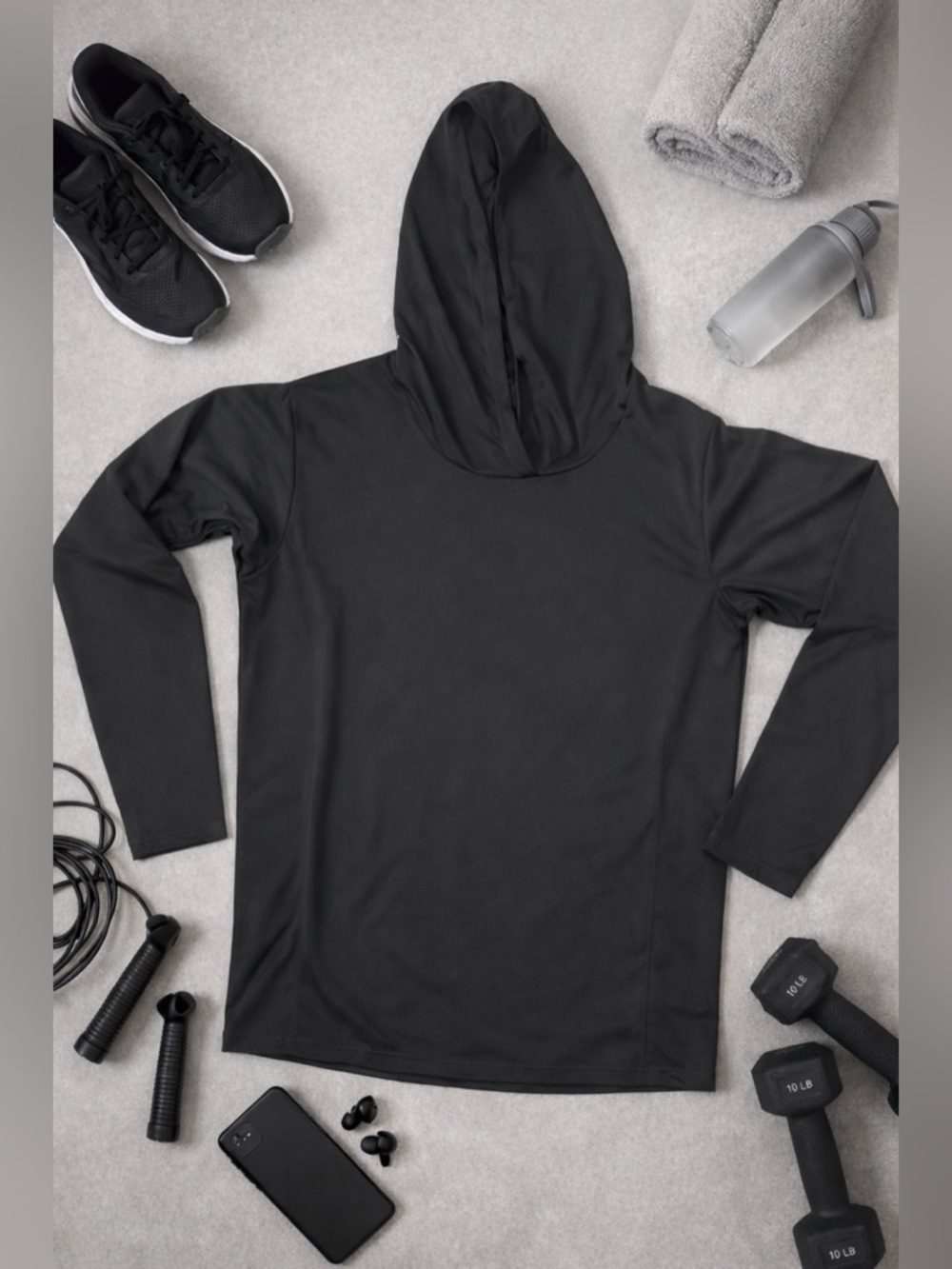 Athletic Hoodie Pullover Thumb Holes Medium Green Gray Activewear Gym Top
